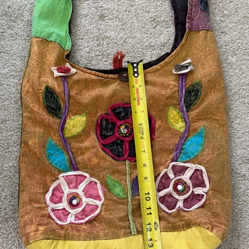 Boho Patchwork Floral Embroidered Cotton Hobo Bag Nepal Crossbody Hippie Slouchy